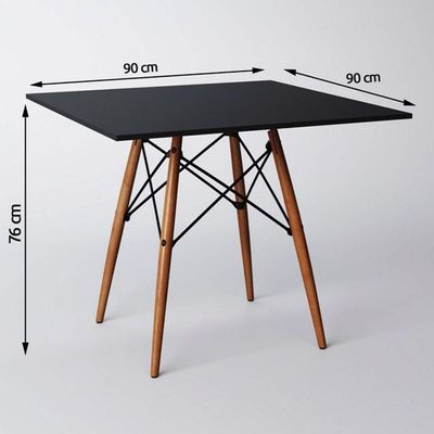 Mesa De Jantar Quadrada Eiffel 90cm Mdf Charles Eames - Base Em Madeira E Aço Carbono