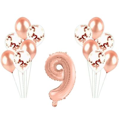 Kit Arranjo De Balões Número 9 Rose Gold - 13 Itens
