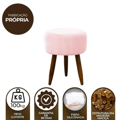 Puff Decorativo Redondo Pé Palito Herrero Rosa Bebe