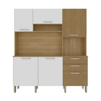 Armário De Cozinha Compacta Mdf 6 Portas Ferrara Plus Freijó Supremo Com Ripado
