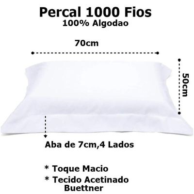 Fronha Buettner Percal 1000 Fios 4 Abas De 7cm Pespontada 50cmx70cm Branco