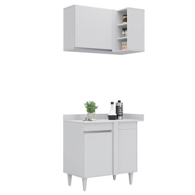 Armário De Cozinha Modulado De Canto Esquerdo 4 Peças Cp46 Balcão Sem Tampo Branco