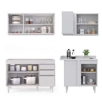 Armário De Cozinha Modulado De Canto Esquerdo 4 Peças Cp46 Balcão Sem Tampo Branco