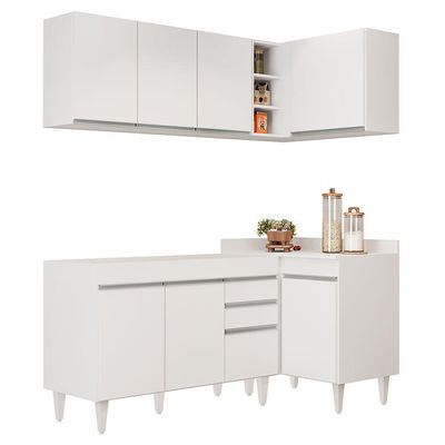 Armário De Cozinha Modulado De Canto Esquerdo 4 Peças Cp46 Balcão Sem Tampo Branco