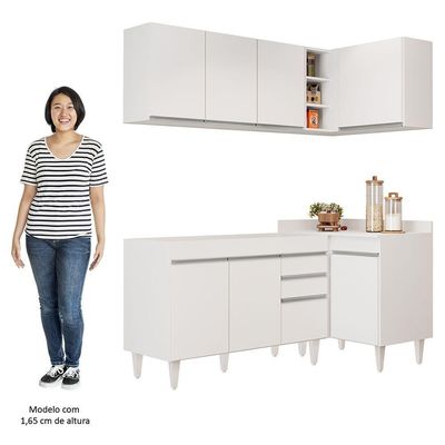 Armário De Cozinha Modulado De Canto Esquerdo 4 Peças Cp46 Balcão Sem Tampo Branco