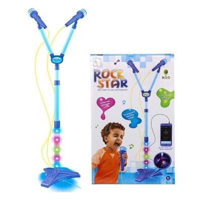 Microfone Infantil Duplo Pedestal Som Luz Menino Conecta Cel