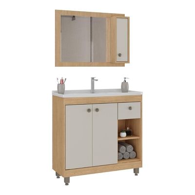 Gabinete De Banheiro Com Cuba E Espelheira 80cm Multimóveis Cr10134 Carvalho Nature-arenas