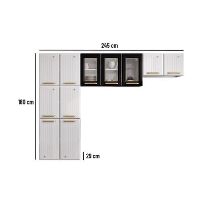 Cozinha Compacta Aço 3 Peças Com Vidros Armários Aéreos E Paneleiro Multimóveis Cr20368 Branco-preto
