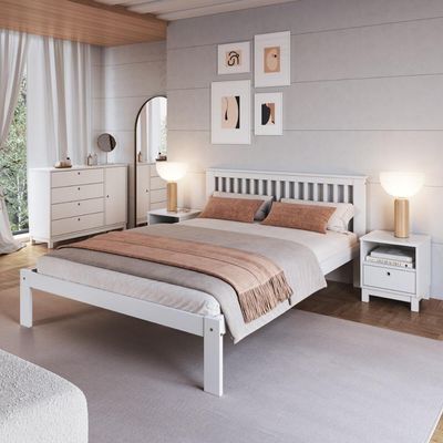 Cama De Casal De Madeira Maciça Para Colchão 138x188cm Multimóveis Cr35273 Branco