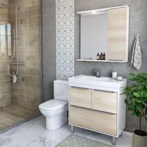 Gabinete De Banheiro Com Cuba E Espelheira Com Led 79,5cm Multimóveis Cr10131 Branco-legno Crema