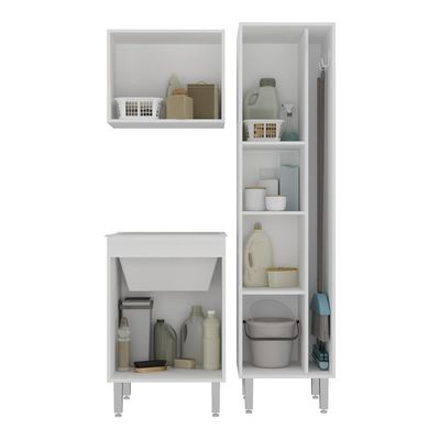 Conjunto Armários De Lavanderia Com Gabinete E Tanque 45l Multimóveis Cr30041 Branco