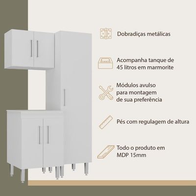 Conjunto Armários De Lavanderia Com Gabinete E Tanque 45l Multimóveis Cr30041 Branco