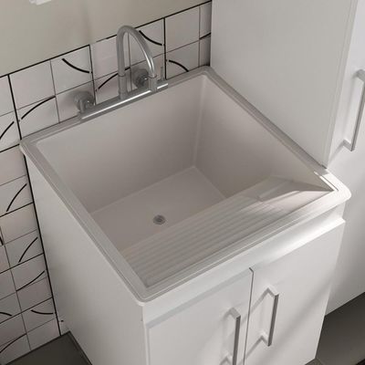 Conjunto Armários De Lavanderia Com Gabinete E Tanque 45l Multimóveis Cr30041 Branco