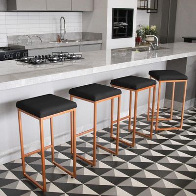 Banqueta Alta Para Cozinha Industrial Kit 3 Nick Bronze E Sintético Preto D03 - D'rossi