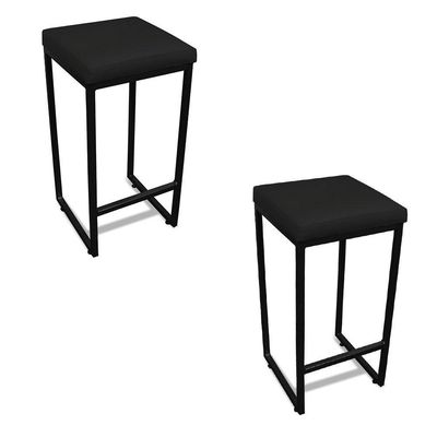 Banqueta Alta Para Cozinha Industrial Kit 2 Nick Preto E Sintético Preto D03 - D'rossi