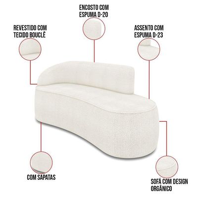 Sofá 3 Lugares Orgânico 180cm Morgan E Poltrona Lua Bouclê Off White D03 - D'rossi