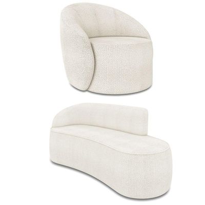 Sofá 3 Lugares Orgânico 180cm Morgan E Poltrona Lua Bouclê Off White D03 - D'rossi