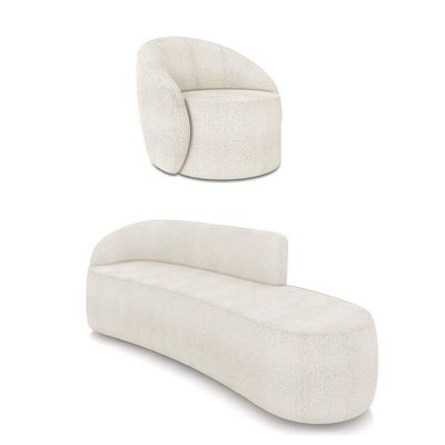 Sofá 4 Lugares Orgânico 220cm Morgan E Poltrona Lua Bouclê Off White D03 - D'rossi