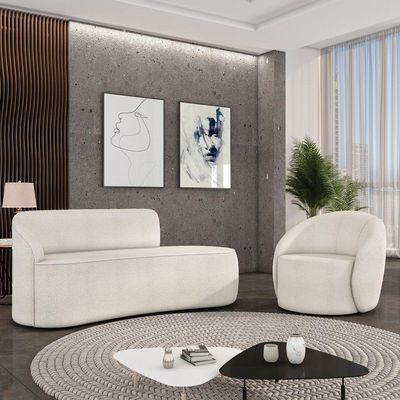Sofá 3 Lugares Orgânico 180cm Morgan E Poltrona Lua Bouclê Off White D03 - D'rossi