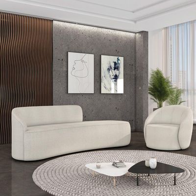 Sofá 4 Lugares Orgânico 220cm Morgan E Poltrona Lua Bouclê Off White D03 - D'rossi