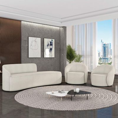 Sofá 4 Lugares Orgânico 220cm Morgan E 2 Poltronas Lua Bouclê Off White D03 - D'rossi