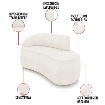 Sofá 2 Lugares Orgânico 140cm Morgan E Poltrona Lua Bouclê Off White D03 - D'rossi