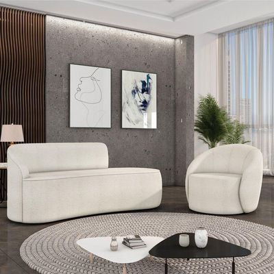 Sofá 2 Lugares Orgânico 140cm Morgan E Poltrona Lua Bouclê Off White D03 - D'rossi