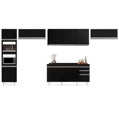 Armário De Cozinha Modulada 5 Peças Cp14 Balcão Com Tampo Preto - Lumil