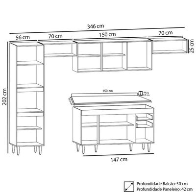 Armário De Cozinha Modulada 5 Peças Cp14 Balcão Com Tampo Preto - Lumil