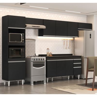 Armário De Cozinha Modulada 5 Peças Cp14 Balcão Com Tampo Preto - Lumil
