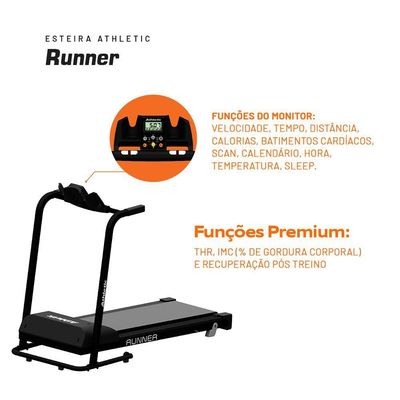 Esteira Ergométrica Residencial Athletic Runner (13 Km/h) 13 Funções e Dobrável - Bivolt