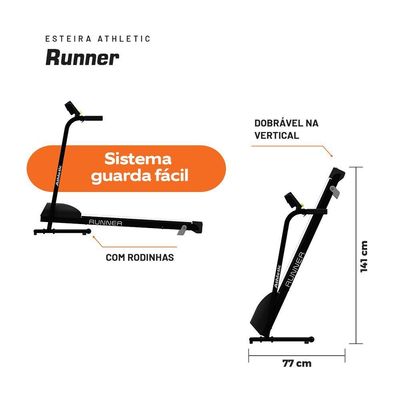 Esteira Ergométrica Residencial Athletic Runner (13 Km/h) 13 Funções e Dobrável - Bivolt