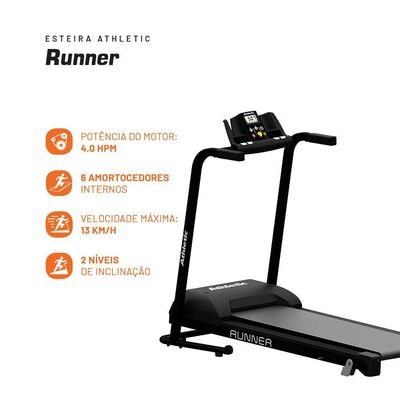 Esteira Ergométrica Residencial Athletic Runner (13 Km/h) 13 Funções e Dobrável - Bivolt