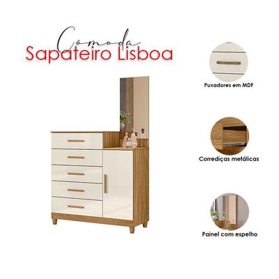 Guarda Roupa Solteiro Califórnia E Cômoda Lisboa Freijó Off White - Moval