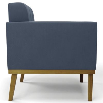 Poltrona Base Madeira Castanho Kit 2 Ana Suede Azul Marinho - Ibiza