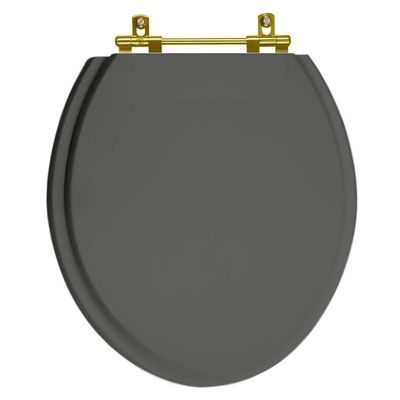 Assento Sanitario Poliéster Convencional Universal Oval Cinza Escuro Com Ferragem Dourada