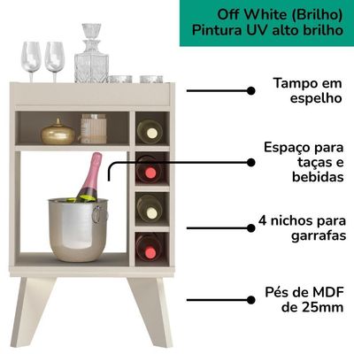 Aparador Adega Bar 4 Nichos 72x45 Cm Dri 4103 Off White Arly