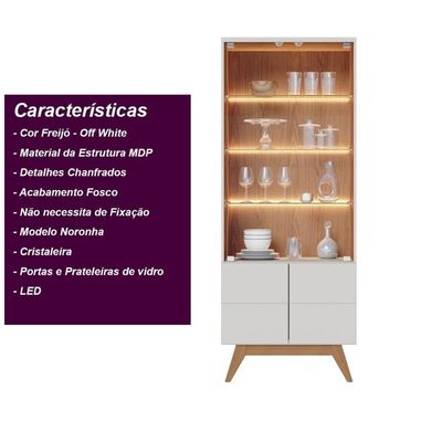 Cristaleira Com Portas De Vidro E Led Noronha Off White Matte/freijó