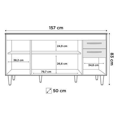 Balcão Gabinete áustria Com Pia Inox 160cm 4 Portas Branco-preto - Lumil Móveis