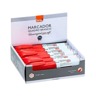 Kit 3 Pincel Marcador Quadro Branco Recarregável + 3 Refil Pincel Marcador Quadro Branco Brw