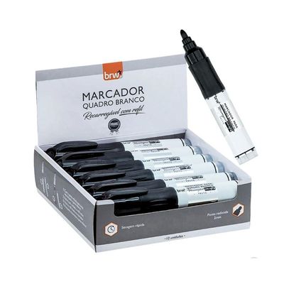 Kit 3 Pincel Marcador Quadro Branco Recarregável + 3 Refil Pincel Marcador Quadro Branco Brw