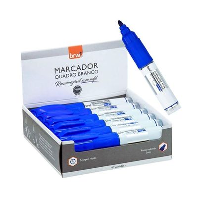 Kit 3 Pincel Marcador Quadro Branco Recarregável + 3 Refil Pincel Marcador Quadro Branco Brw