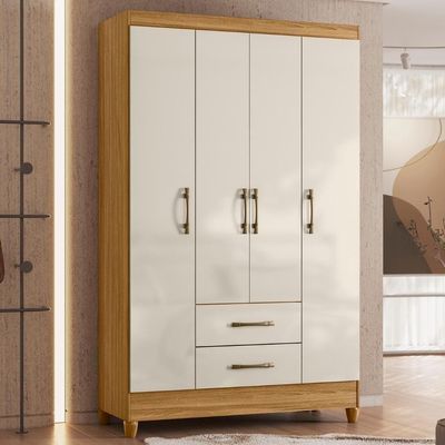 Guarda Roupa Solteiro 111cm 4 Portas évora M07 Freijó-off - Mpozenato