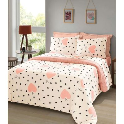 Jogo De Cama Coração Queen Lar E Lazer Bege UN / Bege