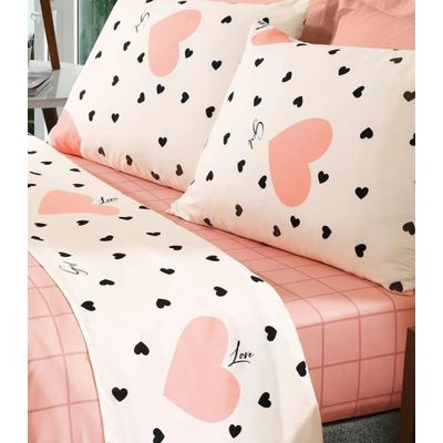 Jogo De Cama Coração Queen Lar E Lazer Bege UN / Bege