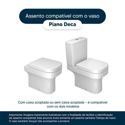 Tampa De Vaso Poliéster Com Amortecedor Piano Branco Para Bacia Deca Com Ferragem Dourada