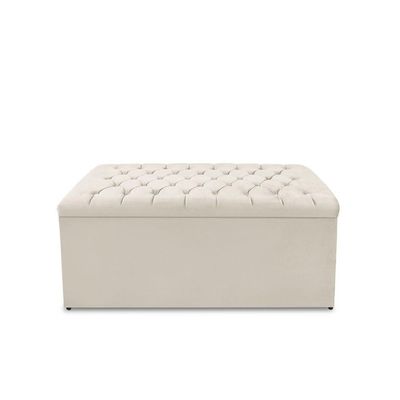 Kit Cabeceira E Calçadeira Baú Dunas Casal 140 Cm - Veludo Bege Claro