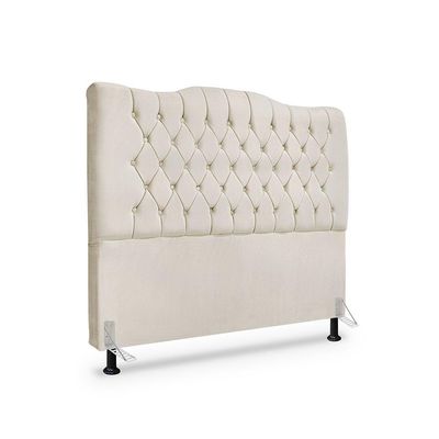 Kit Cabeceira E Calçadeira Baú Dunas Casal 140 Cm - Veludo Bege Claro