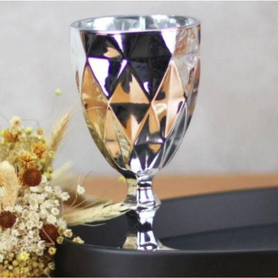 Jogo De 6 Taças De Vidro Diamond Prateada 325ml - Lyor