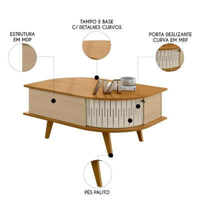 Mesa De Centro Para Sala 90cm Indy Z10 Cumaru-opala - Mpozenato